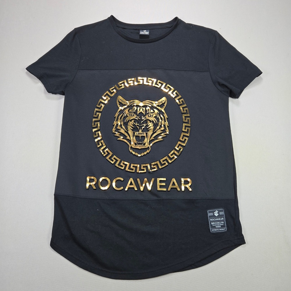 Rocawear T-Shirt Mens Gold Foil Tiger Graphic Streetwear Black L